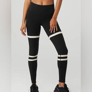 ALO Yoga Black Leggings with White Stripes